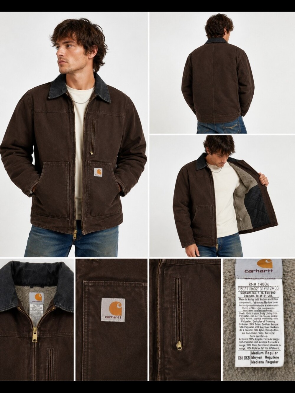 Carhartt C61 Sandstone Ridge Coat Jacket Dark Brown DKB Sherpa Lined Medium Y2K